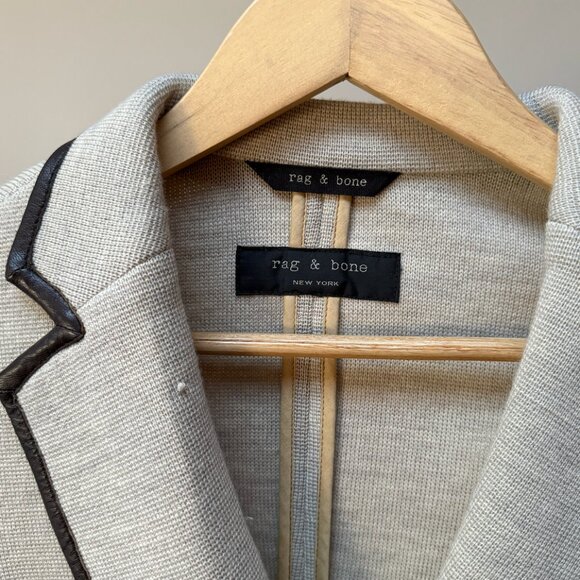 Rag & Bone Bromley Blazer Beige Wool and Brown Lambskin Leather Size XS - Picture 4 of 7